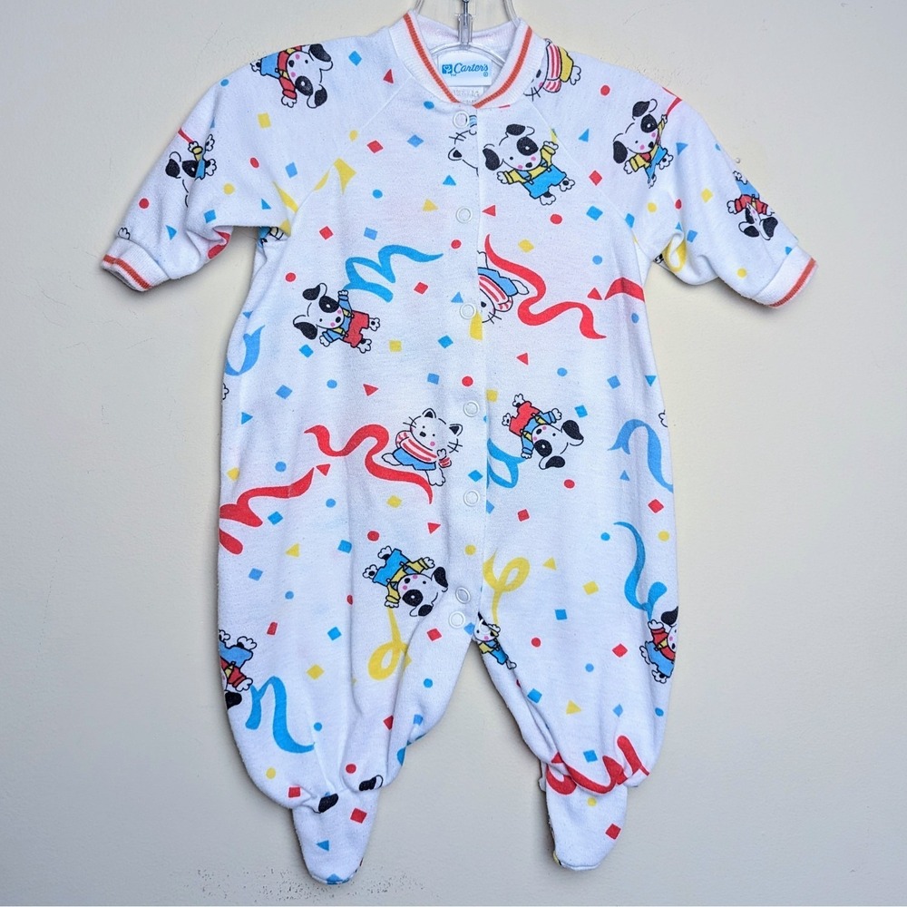 Vintage Carter's Dog Cat Party Jumper Sleeper 90s Size Small 0-3 Months‎